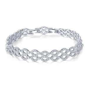 Lace Bracelet w Swarovski Crystals Rhodium Plated Bridal - Picture 1 of 2