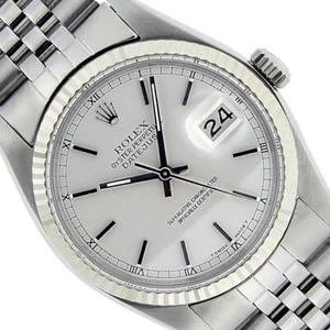 Rolex 36MM Stainless Steel Silver Index Fluted Bezel Jubilee Band Datejust 16014 - Picture 1 of 11