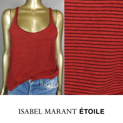 TANQUE DE LINO A RAYAS ISABEL MARANT ETOILLE. PEQUEÑO. ROJO NEGRO.  Foto 1 de 4