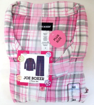 NUEVO - Joe Boxer 4X Rosa Cuadros 4 XL Mujer 2 Piezas Franela Pijama Conjunto para Dormir Foto 1 de 4