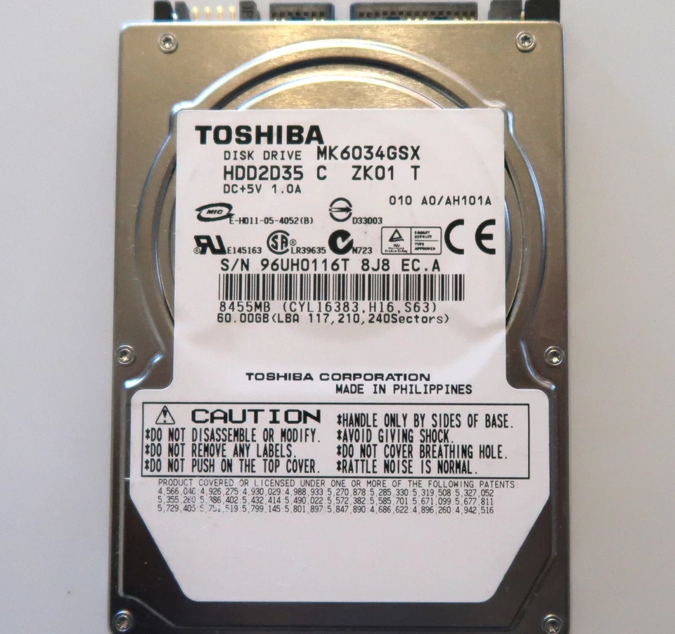 Toshiba MK6034GSX (HDD2D35 C ZK01 T) 010 A0/AH101A 60gb 2.5" Sata Hard Drive - Image 1 of 1