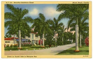 Linen Postcard ~ Miami Beach Florida, Sunset Isles in Biscayne Bay, Soldier Mail - Picture 1 of 2