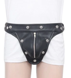 Mens Leather Cod Piece Thong Jockstrap Fetish Underwear Slip String - Picture 1 of 7