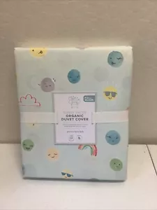Pottery Barn Kids Funny Faces Organic Full/Queen Duvet Cover Green - Picture 1 of 2
