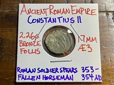 Ancient Rome-Æ3 Follis Constantius II 353-354 AD-Soldier Spears Fallen Horseman - Image 1 of 4