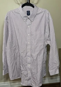 Brooks Brothers 1818 Shirt Mens Sz 18 1/2-34/35 Cotton Maroon Blue White Plaid - Picture 1 of 9