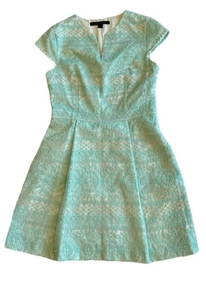 Mini Vestido Cynthia Steffe Verde Mar Damas Gorra Manga Corta Encaje Plisado Talla 8 Foto 1 de 4