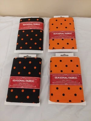 Lot Of 4 Seasonal Fabric 1 Yard Precut Fall Black & Orange  Dots 36 X 44 Cotton - Image 1 of 3
