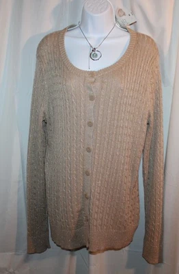 Suéter Cárdigan (B-I) Laura Scott® Camel con Hilos Metálicos Dorados - Talla XL Foto 1 de 4