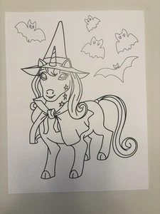 Halloween Unicorn Coloring Book Page - Picture 1 of 1