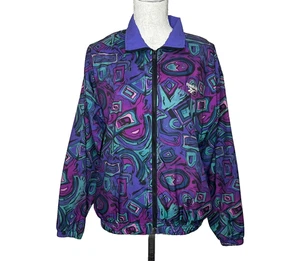 Vintage 90s Reebok Windbreaker Jacket Women's S Purple Geometric Made In USA - Picture 1 of 20