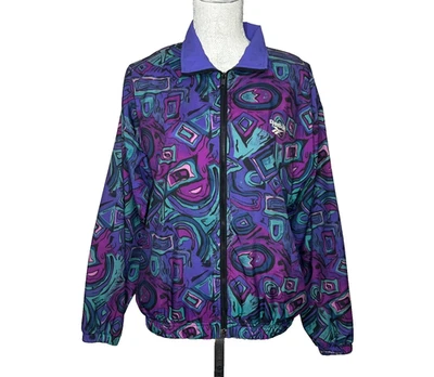 Chaqueta cortavientos Reebok vintage años 90 para mujer S púrpura geométrica hecha en EE. UU. Foto 1 de 4