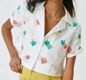 Anthropologie Maeve weißes kurzes Surf-Shirt MP koralle Einzelhandel 198 $ - Bild 1 von 7