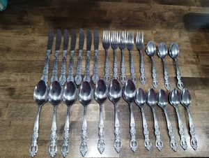 Vintage Rogers Rose scroll Stainless Pierced Handle Japan 27 PC set fork spoon - Picture 1 of 7