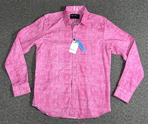 Robert Graham Modern Americana Button Up Shirt Men's Size M Pink Linen Blend NEW - Picture 1 of 19