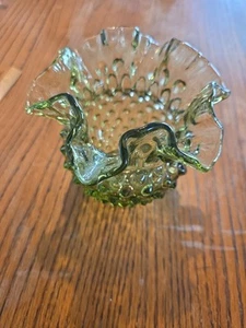VTG MCM Fenton Colonial Green Hobnail Base Crimped and Ruffle Border - Picture 1 of 5