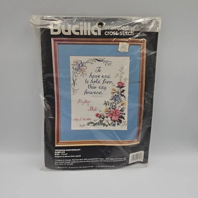 Bucilla Cross Stitch Pattern #4017 Wedding Anniversary Floral Sampler 11x 14 VTG - Image 1 of 3