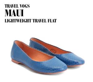 John Fluevog Travel Vogs Maui blue snakeskin lightweight travel flat - 8.5/9 - Picture 1 of 18