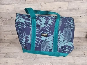 Vintage LL Bean Boat Tote Bag 17" Top Zipper Green Topical Print Beach Summer - Picture 1 of 8