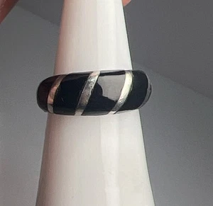 Vintage ND 925 Sterling Silver Black Onyx Inlay Band Ring Size - Bild 1 von 7