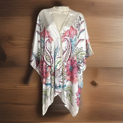 Peck & Peck Womens Floral Kimono Jacket Cover-Up Small/Medium Paisley - Image 1 of 4