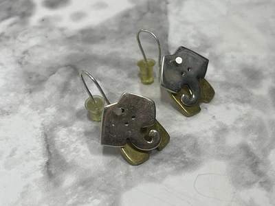 Far Fetched Sterling Silver 924 Elephant Head Body Dangle Earrings Animal Mexico - Image 1 of 4