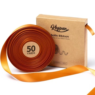 Satin Ribbon 7/8 Inch x 50 Yards Ginger Double Faced, Polyester Craft Gift Wrap - Image 1 of 4