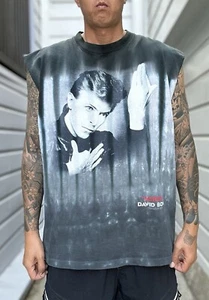 Vintage David Bowie Heroes Liquid Blue Cut Off Tee Shirt Single Stitch Made USA - Picture 1 of 14