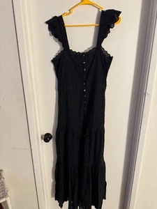 Women"Veronica Beard" black eyelet , button accent long zippered dress. Size 12 - Picture 1 of 3
