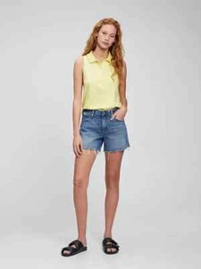 Gap Sleeveless Cropped Pique Polo Shirt NWT, Women's M (Citron Yellow) - Picture 1 of 10