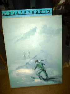 JOSE CAMPUZANO Listado Arte Años 70 Mod Figura PINTURA AL ÓLEO Azul Invierno Esquí 16 20" - Imagen 1 de 3