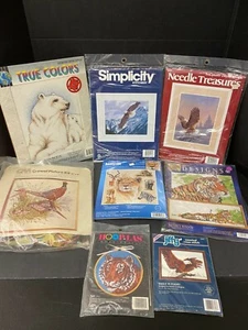 Lote de kits de punto de cruz de vida silvestre punta de aguja crewel águila tigre oso polar león  - Imagen 1 de 2