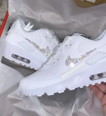 Crystal Nike Air Max 90's in White with Customised Swarovski Crystal Nike Ticks - Image 1 of 4