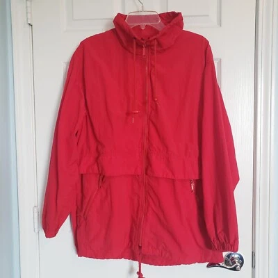 Abrigo de lluvia vintage Eddie Bauer para mujer L rojo cintura ceñida ventilado cabina exterior Y2K Foto 1 de 4
