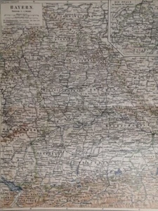 1895 BAYERN BAVARIA Vintage Geography Map Germany ORIGINAL 11.5 x 9.5" C17-9 - Picture 1 of 3