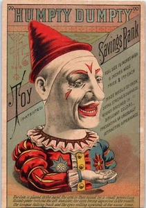 Humpty Dumpty Toy Savings Mechanical Bank Trade Card Circus Clown RARE - Picture 1 of 2