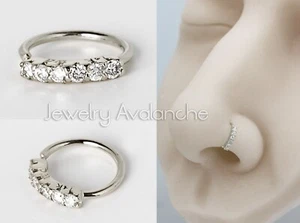 6mm- 0.06ct Moissanite Nose Hoop, Solid 14kt, 20g, YG,RG & WG - Picture 1 of 8