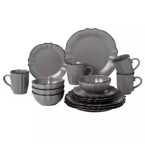 Lorren Home Dinnerware Set 16-Piece Stoneware Dishwasher Safe Gray (Set for 4) - Picture 1 of 6