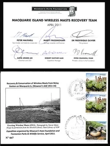 Mástiles inalámbricos de recuperación Macquarie Is 2011. SELLO DECIMAL CUBIERTA CONMEMORATIVA #G7 - Imagen 1 de 5