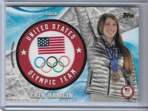 2018 TOPPS OLYMPICS ERIN HAMLIN COMMEMORATIVE INSIGNIA CARD /99 LUGE FLAG BEARER - Picture 1 of 2