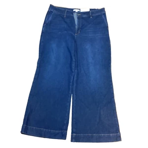 Liz Claiborne Jeans Womens Size 18 Wide Leg Trouser Mid Rise Dark Blue Denim - Picture 1 of 5
