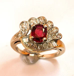 Antique Art Deco 1930s Ruby Diamond Ring Platinum Old Cut Diamond Unheated Ruby - Picture 1 of 14