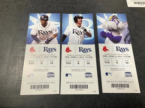 TAMPA BAY RAYS 2013 TICKET STUB 6/10/13-6/11/13-6/12/13 VS RED SOX Cover