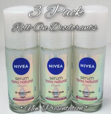 3pck Whitening Deodorant Nivea Roll-on Serum Classic Wome Aclarante Tono Natural - Image 1 of 3