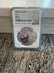 2002 1 oz 10 Yuan China Silver Panda Coin MS 70 - Picture 1 of 4