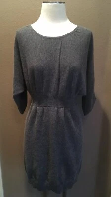 Qi 100% Cashmere Size Large Gray Knit Dress W Keyhole Back & Dolman Sleeves - Image 1 of 4