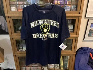 NWT Milwaukee Brewers MLB GM Navy SPELL OUT S/S Performance T-Shirt SZ XXL -Cool - Picture 1 of 12