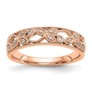 14K Rose Gold Leaf Design 1/20Ct Diamond Wedding Band Ring for Women Size 7 - Picture 1 of 4