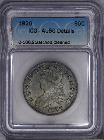 1820 Capped Bust Half Dollar 50c O-106 ICG AU50 Details Cover