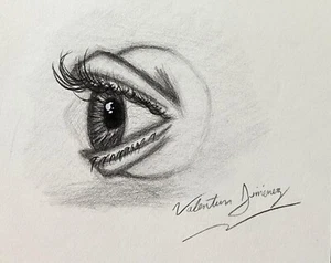 ORIGINAL HANDMADE GRAPHITE DRAWING VALENTINARTE STUDY REALISM EYE ART - Picture 1 of 2
